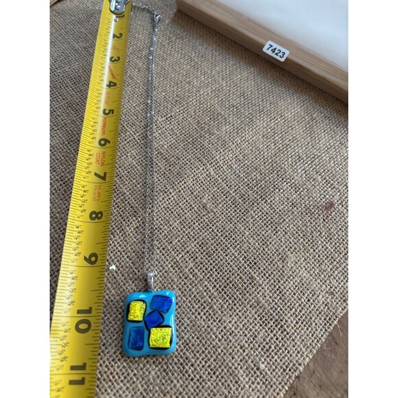 Colorful Dichroic Glass Pendant Necklace With Silver Chain - Picture 12 of 12